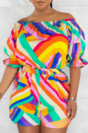 Goosudu Printed Off Shoulder Loose Jumpsuit