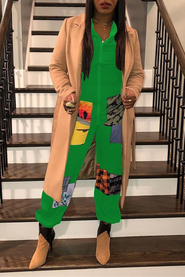 Goosudu Fashion Patchwork Zipper Plus Size Jumpsuit