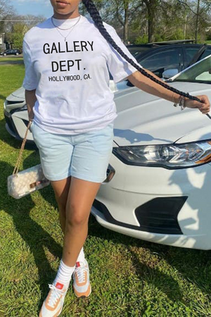 Goosudu Street Print Letter O Neck T-Shirts