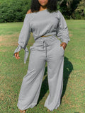 Goosudu Solid Sweatshirt & Wide-Leg Pants Set