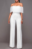 Goosudu Elegant Off Shoulder Lace Wide Leg Jumpsuit