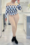 Goosudu Casual Daily Simplicity Mixed Printing Patchwork Printing Half A Turtleneck Long Sleeve Two Pieces