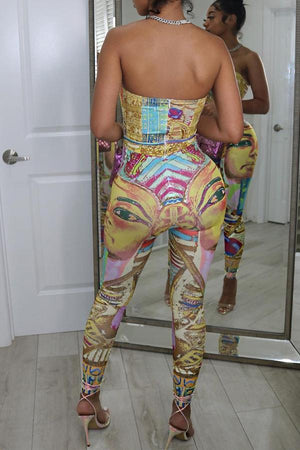 Goosudu Fashion Avatar Print Bandeau Halter Jumpsuit