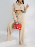 Goosudu Solid Cropped Shirt & Wide-Leg Pants Set