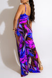 Goosudu Tropical Spaghetti Straps Slit Leg Jumpsuit
