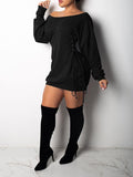 Goosudu Off Shoulder Lace-Up Sweatshirt Dress (4 Colors)