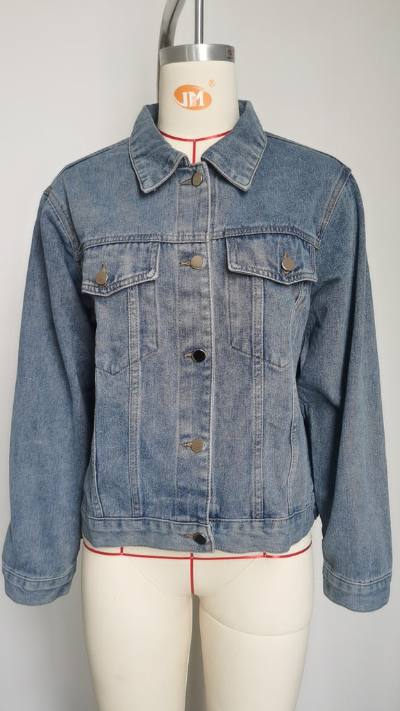 Goosudu Women's Cowgirl Denim Jacket Coat Solid Color Basic Denim West Jacket