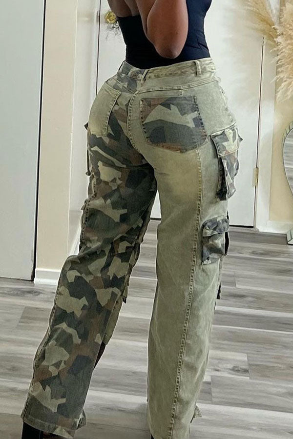 Goosudu Camouflage Patchwork Cool Multi Pocket Pants