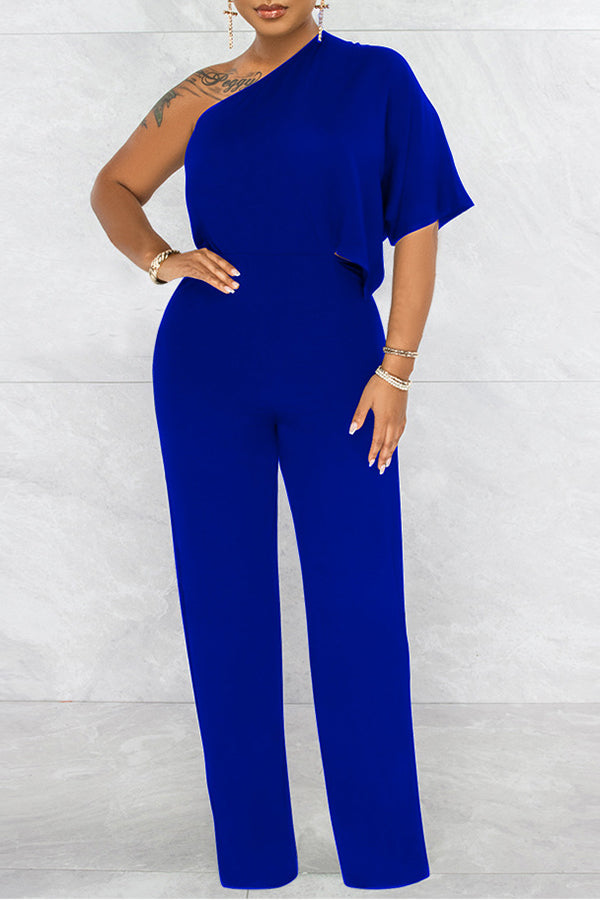 Goosudu Fashion Show Waist One Shoulder Casual Pants Open Back Short Sleeve Jumpsuit