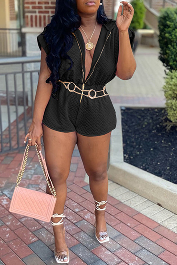 Goosudu Features Pleated Shoulders Cinched Waistband Romper