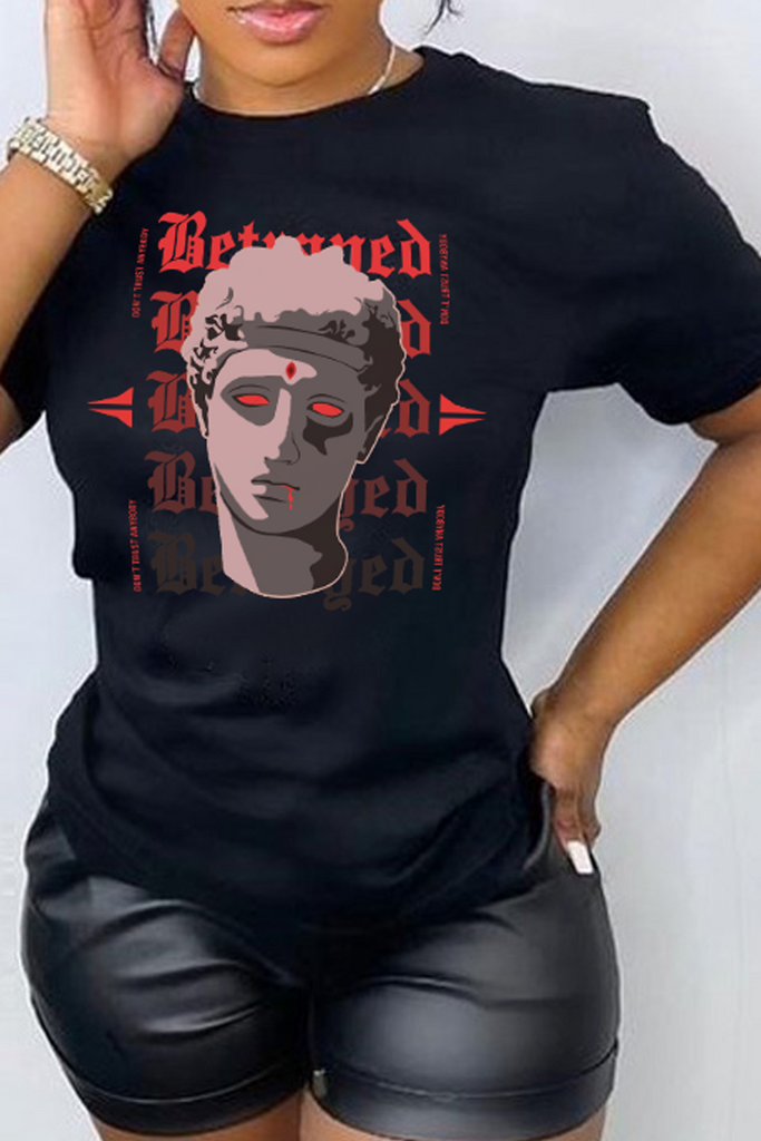 Goosudu Street Vintage Print Letter O Neck T-Shirts