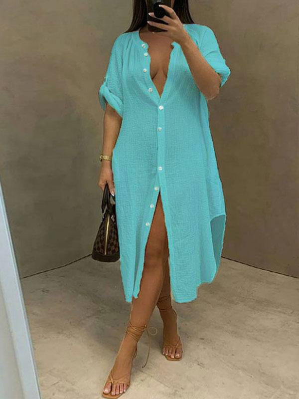 Goosudu Mandarin-Collar Shirt Dress