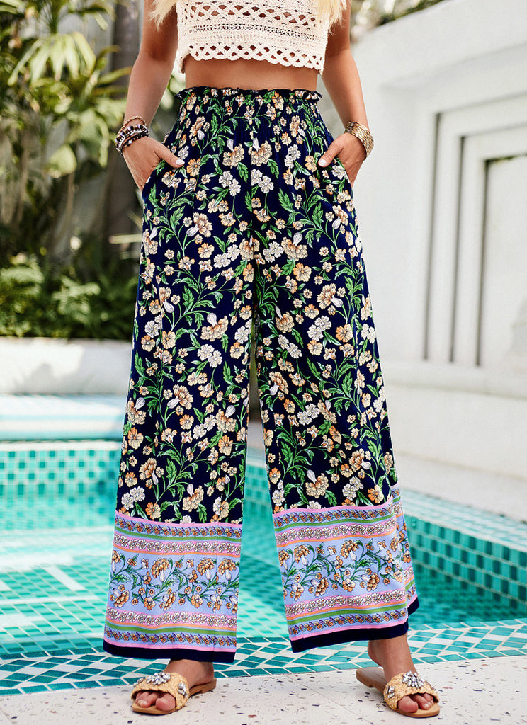 Goosudu Women's Ethnic Floral Pants 2024 Spring Summer Holiday Beach Vacation Casual Straight Pant