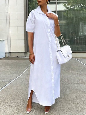 Goosudu Short-Sleeve Slit Shirt Dress