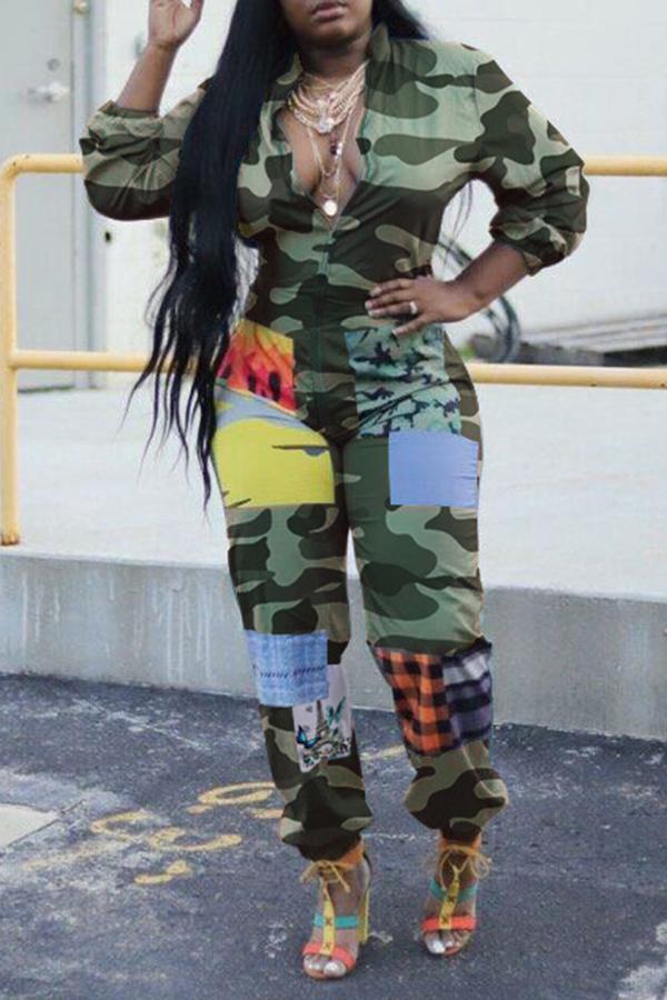 Goosudu Fashion Patchwork Zipper Plus Size Jumpsuit