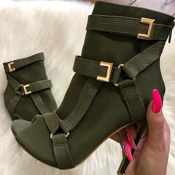 Goosudu Back Zip Peep Toe Stiletto Heel Ankle Boots