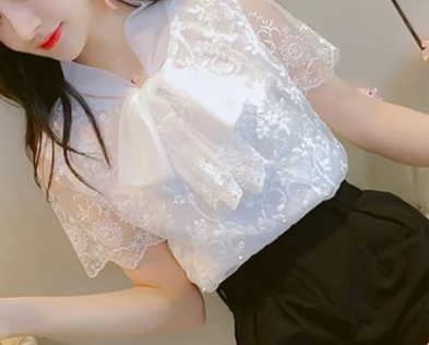 goosudu Plus Size 5xl Elegant Lace Up Bow Tie Shirt Summer Short Sleeve Solid Color Chiffon Casual Blouse Office Lady Blusas Women Tops