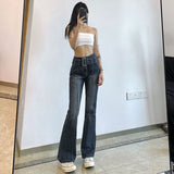 Vintage black low rise striped flare denim pants mall goth indie aesthetic pockets patchwork jeans women y2k wide leg trousers