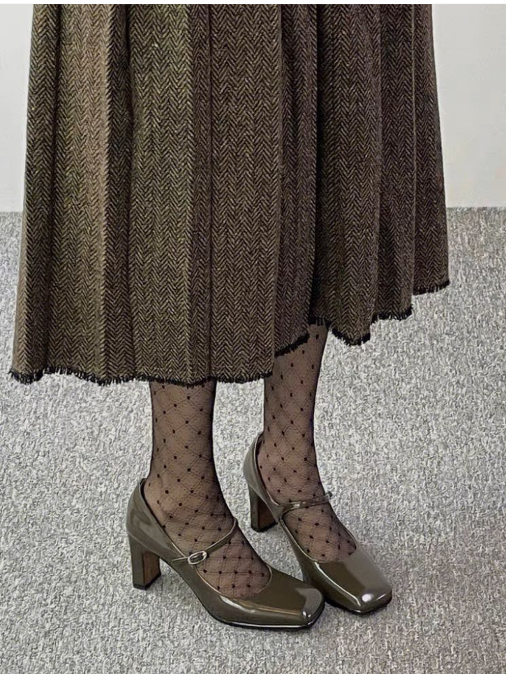 goosudu Woman‘s New Mary Janes Shoes Genuine Leather Shallow Square heel Pumps Buckle Strap Round Toe Lady Footwear