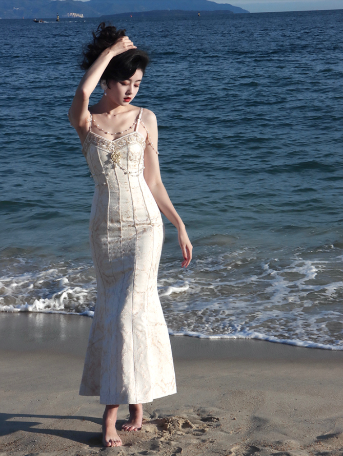 goosudu  Runway Woman Dress Backless Embroidery Vintage Sleeveless Sexy Beach Boho Lace Party Sundress Women Summer Maxi Vestido