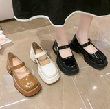 goosudu Retro Mary Janes Leather Pumps Med Heel Square Toe Buckle Sandals Summer Autumn Fashion Women Shoes Heels 4 cm