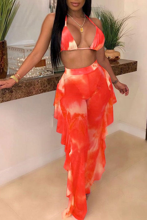 Goosudu Butterfly Print Mesh Elegant High Waist Bikini & Pants