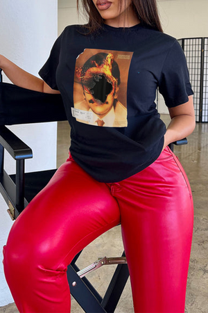 Goosudu Street Print Patchwork O Neck T-Shirts