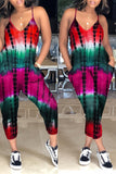 Goosudu Classic Tie Dye V-neck Pocket Jumpsuit