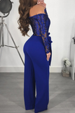 Goosudu Sexy Solid Lace Off the Shoulder Boot Cut Jumpsuits
