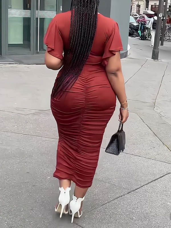 Goosudu Ruffle-Sleeve Top & Ruched Skirt Set