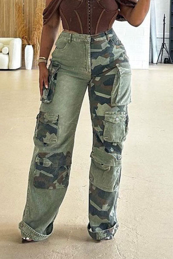 Goosudu Camouflage Patchwork Cool Multi Pocket Pants