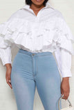 Goosudu Solid Color Whimsical Tiered Ruffle Shirt
