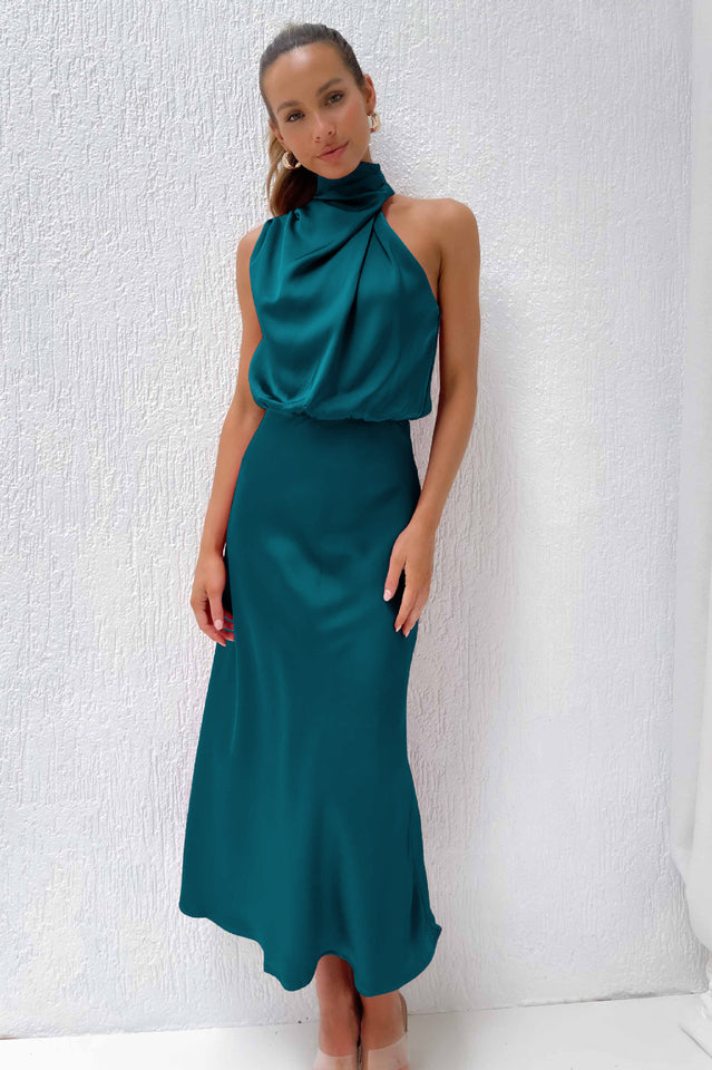 Goosudu Halter Sleeveless Satin Bridesmaid Dress