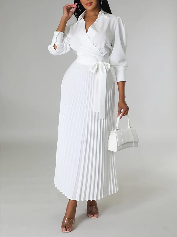 Goosudu Solid Pleated Shirt Dress