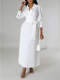 Goosudu Solid Pleated Shirt Dress