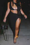 Goosudu Sexy Solid Hollowed Out Split Joint Slit Asymmetrical Asymmetrical Collar Straight Dresses