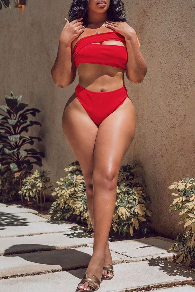 Goosudu Sexy Solid Hollowed Out Split Joint Swimwears