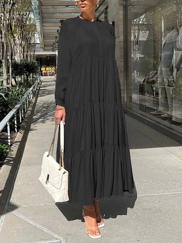 Goosudu Solid Tiered Ruffle Dress