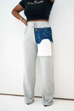 Goosudu Denim Pocket Patchwork Stylish Drawstring Pants