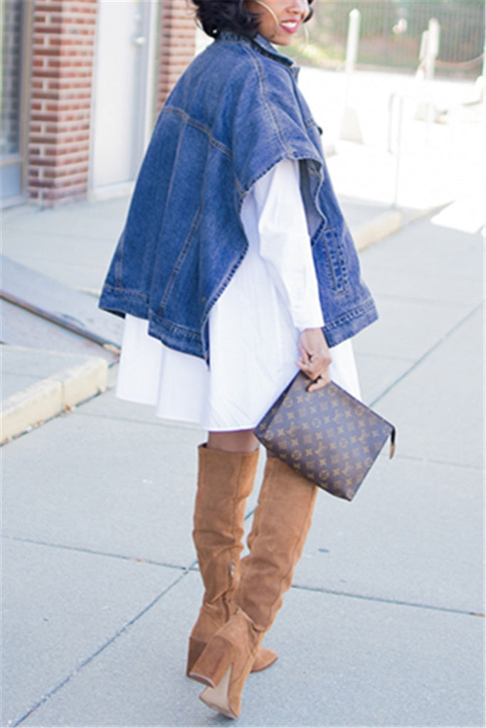 Goosudu cardigan asymmetrical Solid Patchwork The cowboy Pure Short Sleeve Denim jacket