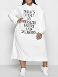 Goosudu Plus Size Slogan Side-Slit Hoodie Dress