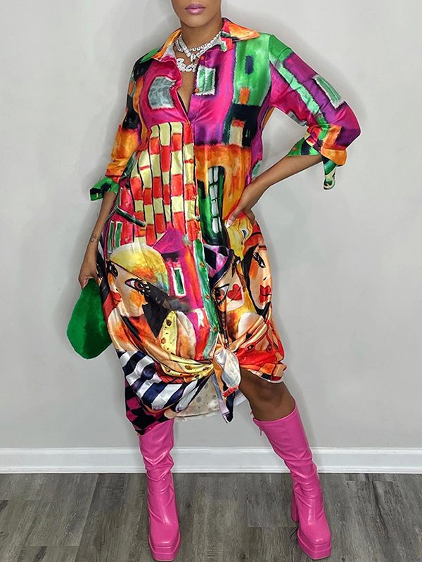 Goosudu Printed Side-Slit Shirt Dress