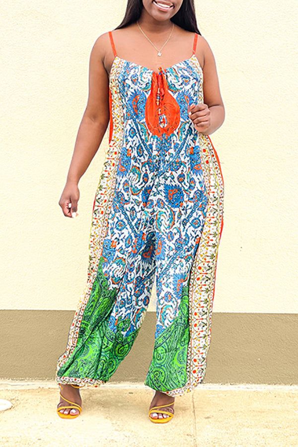 Goosudu Fashion Casual Sling Leaky Shoulder Loose Wide Leg Jumpsuit