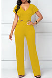 Goosudu Casual Fashion Layered Ruffle Sleeve V-Neck Jumpsuit