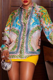 Goosudu Casual Print Patchwork Shirt Collar Tops