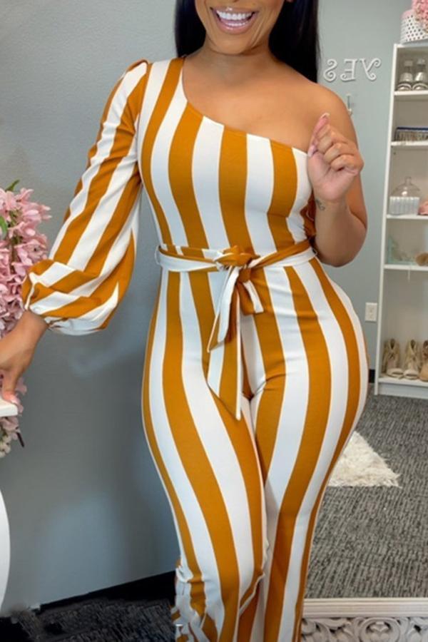 Goosudu Fashion Off Shoulder Belt Flared Jumpsuit