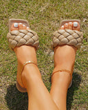 Goosudu Solid Color Braided Urban Flat Slippers