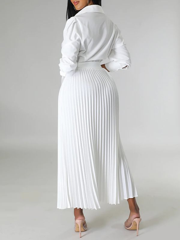 Goosudu Solid Pleated Shirt Dress