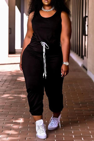 Goosudu Casual Solid Sleeveless Drawstring Jumpsuit