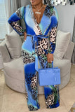 Goosudu Pretty Leopard V-neck Tie Waist Jumpsuit